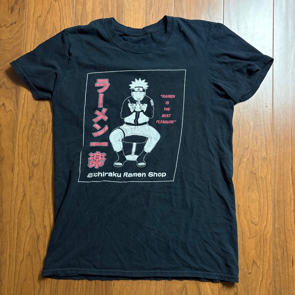 Naruto Ichiraku Ramen Shop Graphic T-Shirt Black Small Anime Distressed